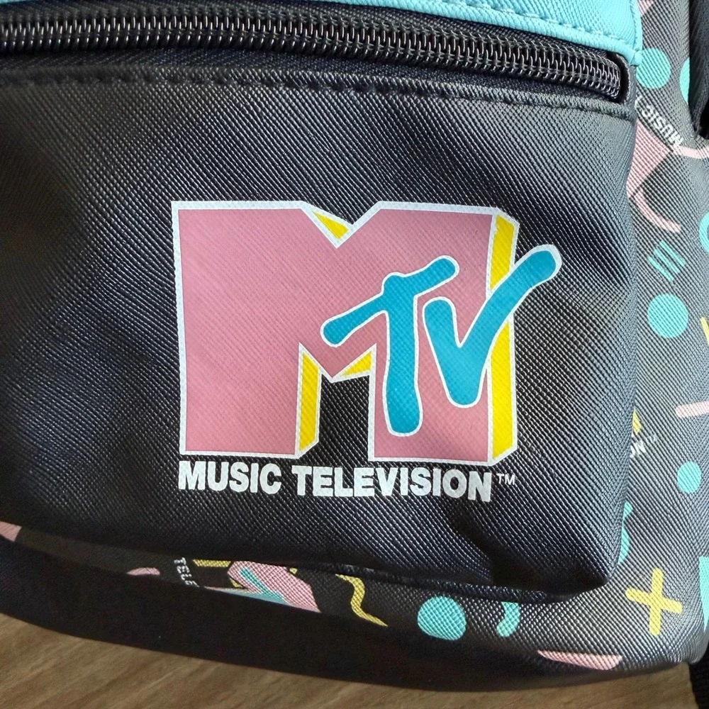 MTV Music Television Mini Backpack Black 90s Retro Geometric Print 2021 RN115665